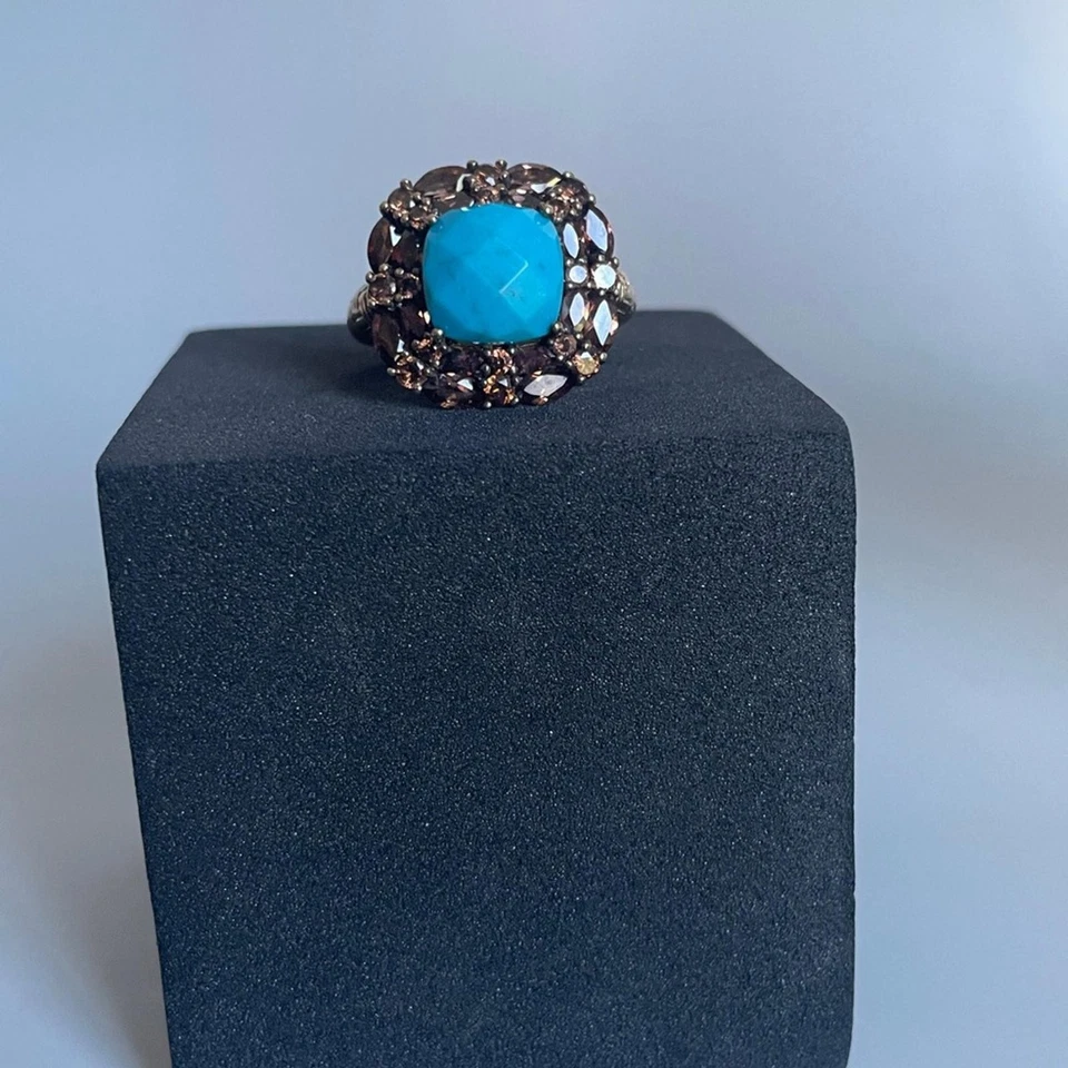 Anillo de cóctel vintage chapado en oro de 14 quilates turquesa facetada Foto 3 de 4