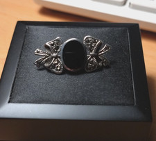 925 STERLING SILVER Black ONYX MARCASITE Vintage  Bar Brooch