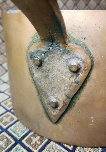 "Antigua olla/sartén de cobre martillada a mano con detalle de paloma de 19"" de largo en general" - Imagen 5 de 13