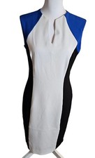 Chelsea Rose Colorblock Sheath Dress Sz 6 Blue Black White Career Work Stretch
