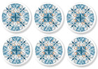 Mediterranean Floral Cabinet Knobs, 4 or 6pc Set Blue Tile Inspired Drawer Pulls
