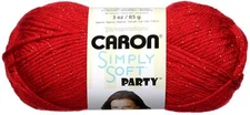 Spinrite Caron Simply Soft Party Yarn-Rich Red Sparkle, Set Of 3