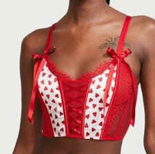 DREAM ANGELS velvet lace up corset bra top NEW large red/white hearts