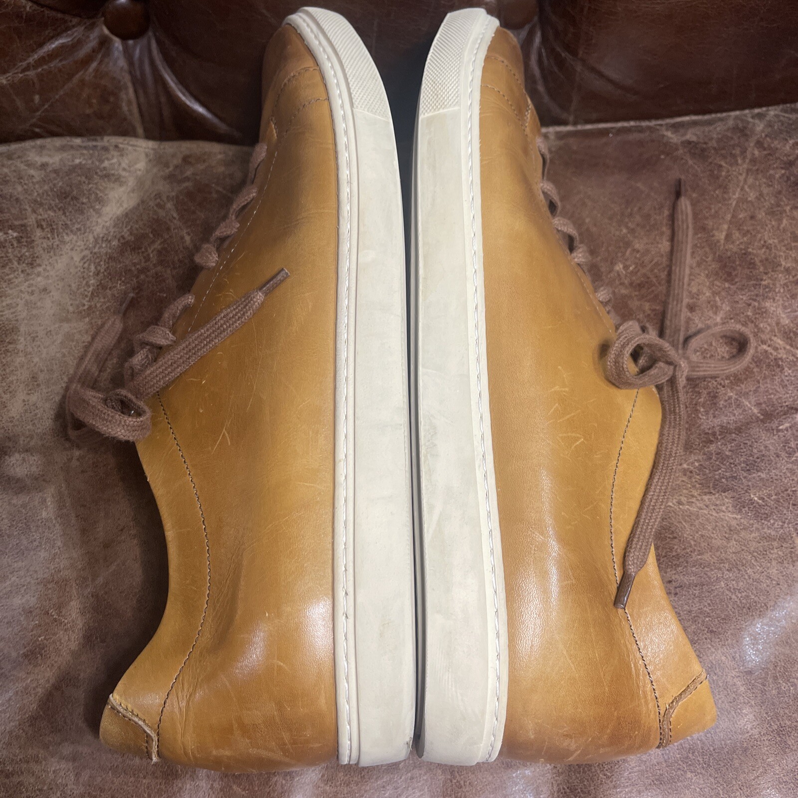 Allen Edmonds CANAL COURT Tan Walnut Leather Sneakers Low Top Men's ...