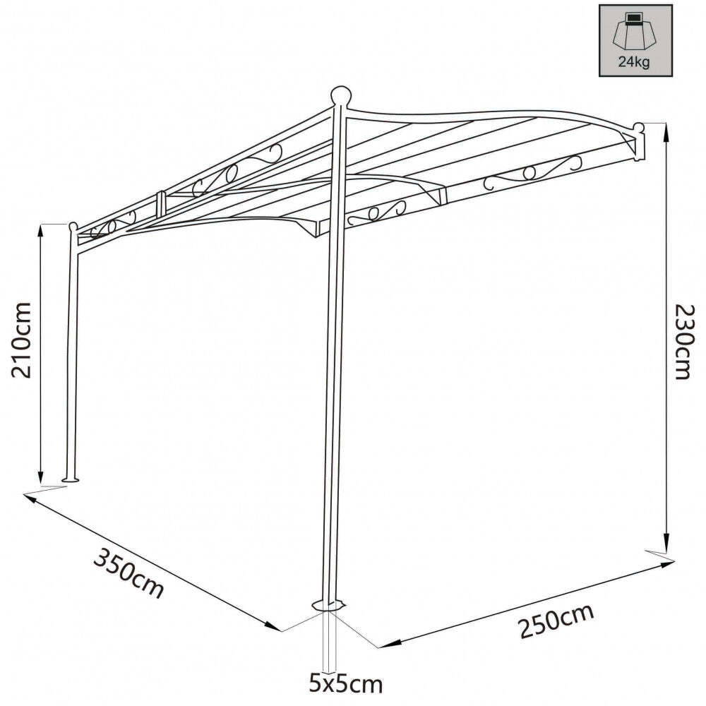 Gazebo Pergola Addossato 3,5x2,5 m in Acciaio Antracite eBay