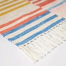 Area rug 2' x 3' home decor accent carpet colorful pink yellow blue stripe 36"