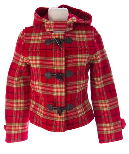 Red Checkered Hooded Duffle Coat 470021 