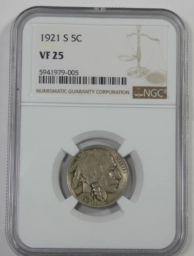 1921-S Buffalo Nickel CERTIFIED NGC VF 25 5-Cents