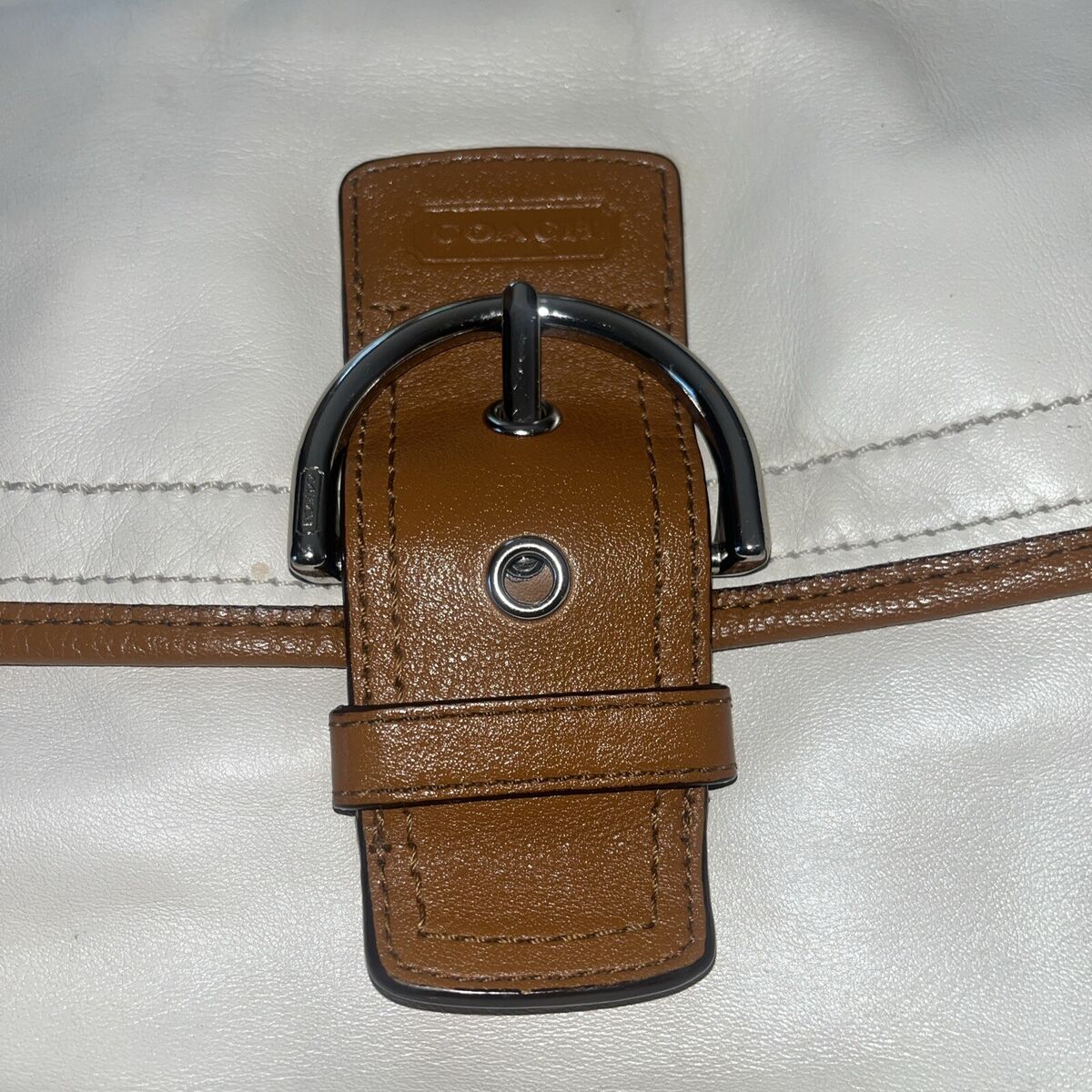 Vintage Coach Cream W. Brown Leather Trim Soho Flap Duffle Vintage Coach Cream W. Brown Leather Trim Soho Flap Duffle