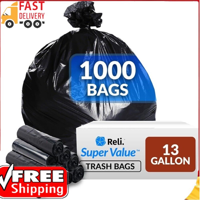 Reli. SuperValue 13 Gallon Trash Bags | 1000 Count Bulk | Can Liners