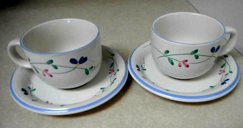 2 Hearthside China Pink Blue Flower ALLEGRO Cup Saucer Sets_ TWO SETS