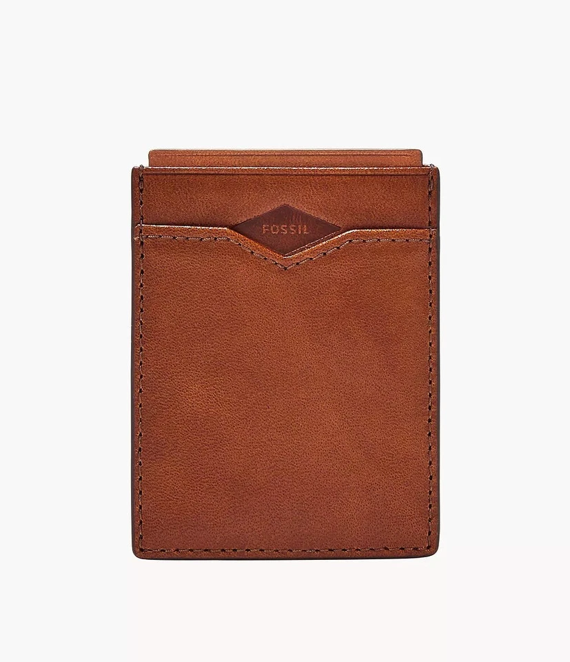 Estuche para tarjetas Fossil Mykel de cuero minimalista para hombre negro y marrón Foto 4 de 4