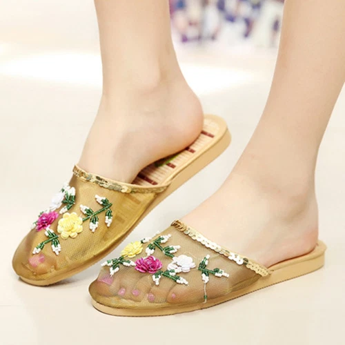 Chinese Mesh Floral Women Slippers Slides Slip On Flats Flip Flop Loafers Mules! - Picture 22 of 37