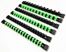 6 GOLIATH INDUSTRIAL ABS MOUNTABLE SOCKET RAIL RACK HOLDER ORGANIZER GREEN/BLACK