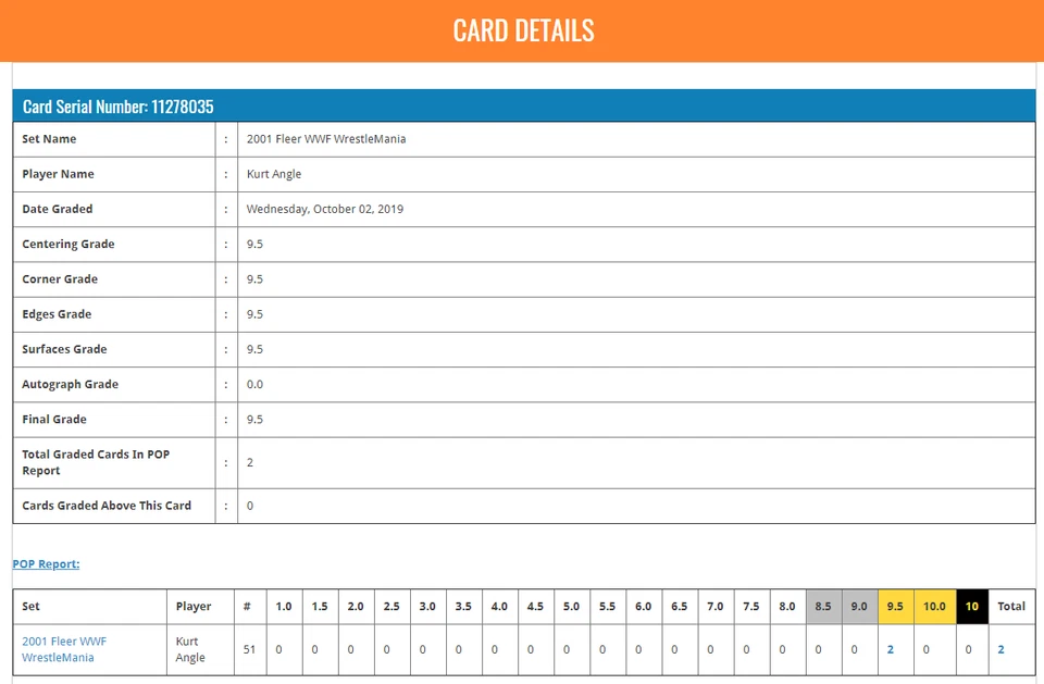 Kurt Angle BGS 9.5: 2001 Fleer WWF Wrestlemania 1st Major Card Gisto #51 POP 2 - Image 3 of 4