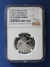 2009 Silver Proof 50p coin "Public Libraries" NGC Graded PF70 Ultra Cameo