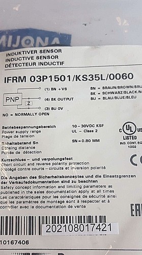 Sensor inductivo Baumer IFRM 03P1501 KS35L 0060 0,8mm 10-30VDC CLASE2 BK156761 - Imagen 8 de 10