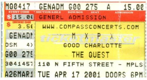 Mxpx Buono Charlotte Ticket Stub Aprile 17 2001 Minneapolis Minnesota - Foto 1 di 6