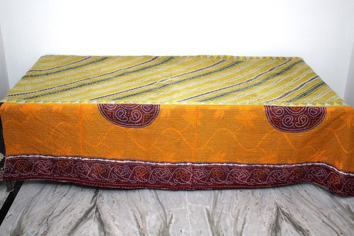 Vintage Kantha Quilt Indian Cotton Bedspread Reversible Throw Bedding - Picture 4 of 6