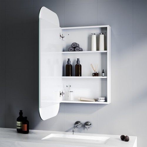 Rectangle Mirror Cabinet Medicine Shaving Bathroom Black/White 450x900mm - Picture 9 of 21