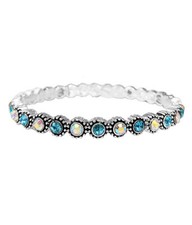 Crystal and Rhinestone Studded Stretch Bangle White Gold
