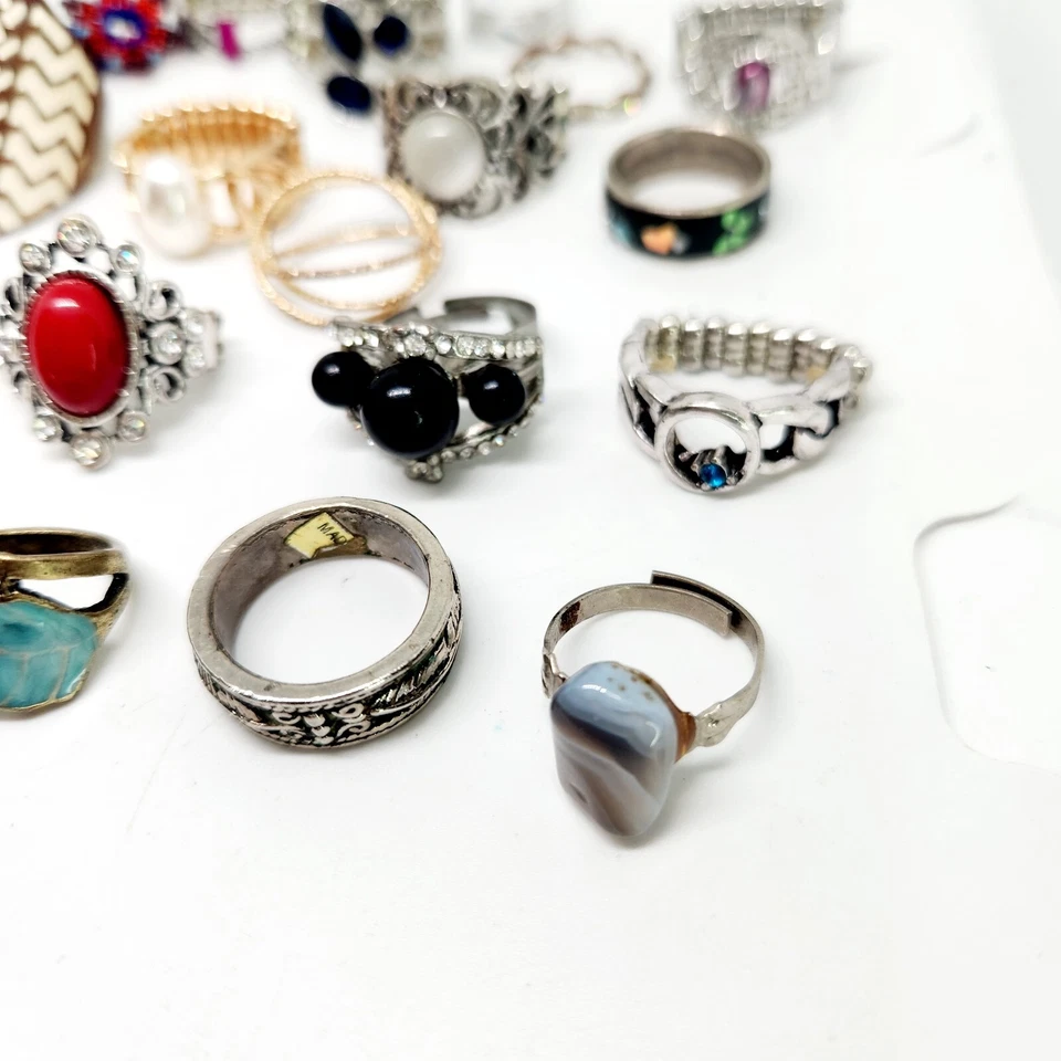 Enorme Lote De Colección De 20 Anillos Boho De Cóctel Ágata Piedra Lunar Estrás llamativos Foto 3 de 4