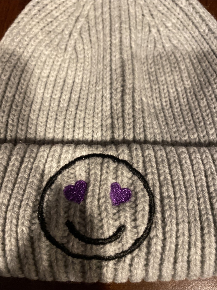 Nordstrom Knit Beanie Hat Smiley Face Gray NEW NWT | eBay