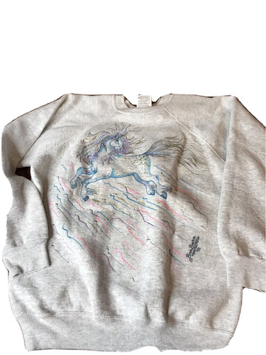 Vintage 1992 BarBara Original Unicorn Sweatshirt L (M) Hand Painted Whimsigoth