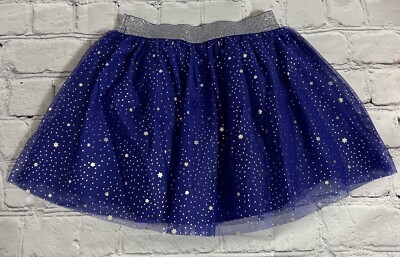 Cat Jack Girls Purple Skirt Silver Stars Tulle Overlay Size 4/5