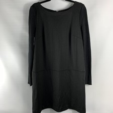 LOFT Womens Size 10 Shift Dress Black Little Black Dress Ribbed L/Sleeves 