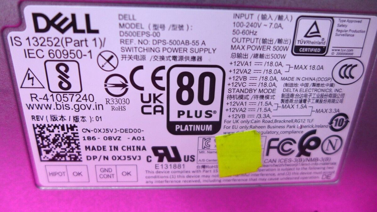 Genuine Dell XPS 8940 500W Power Supply D500EPS-00 XJ5VJ | eBay