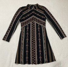 Free People Dress Small Stella Printed Quarter Sleeve Mini OB537927 Geometric