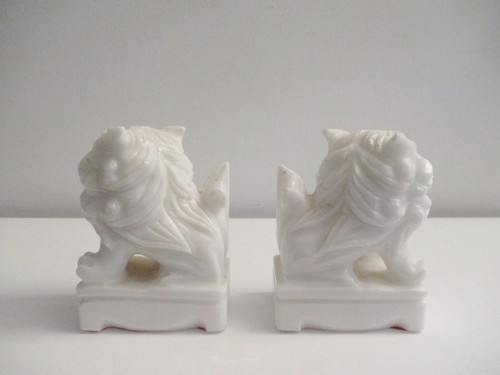 Vintage Temple Guardian Chinese Lion Foo Dog Statues Bookends Figures Soapstone - Picture 6 of 10