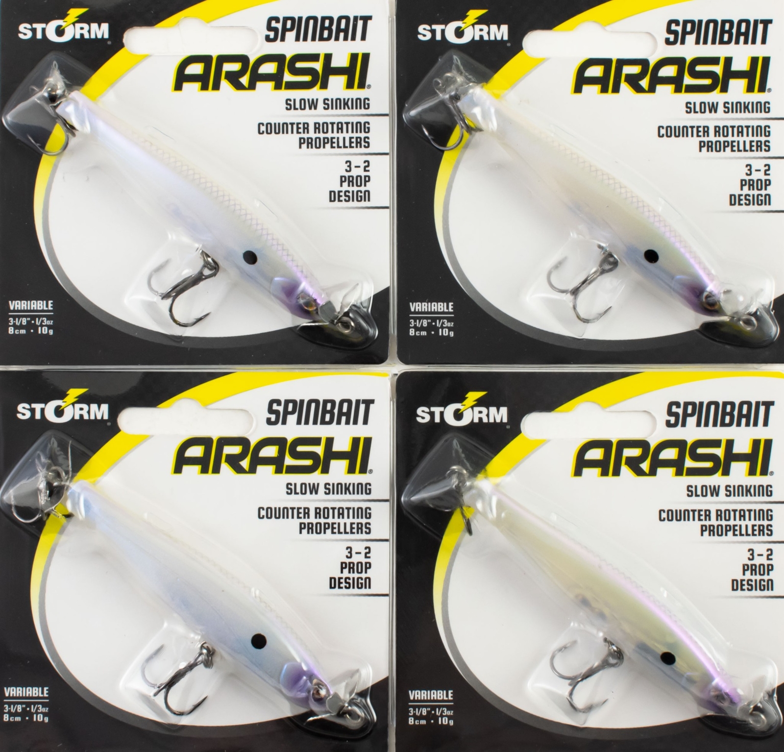 (LOT OF 4) STORM ARASHI SPINBAIT 1/3OZ ASB08689 GHOST PEARL SHAD CR4351