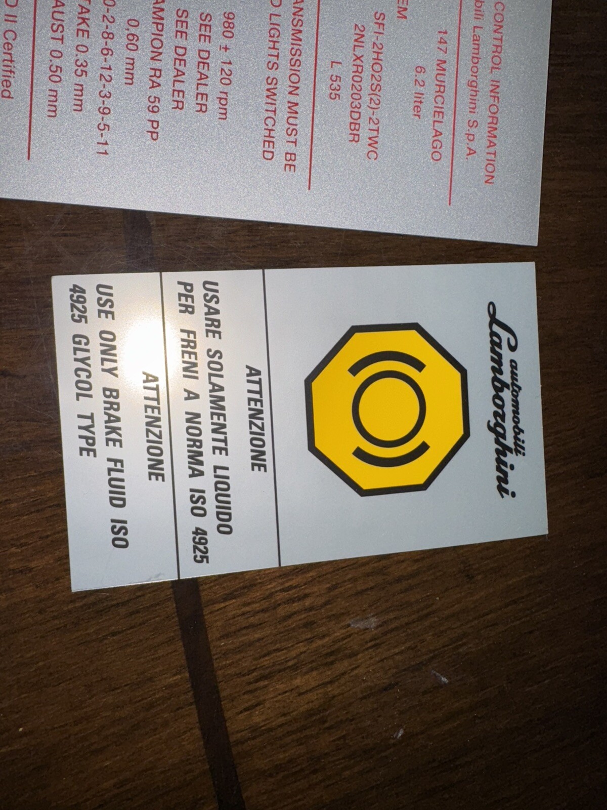 Lamborghini Murcielago OEM Engine Bay & Brake Label Stickers 
