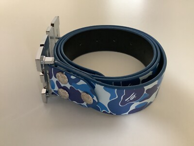 Authentic a bathing ape bape abc camo leather belt blue L