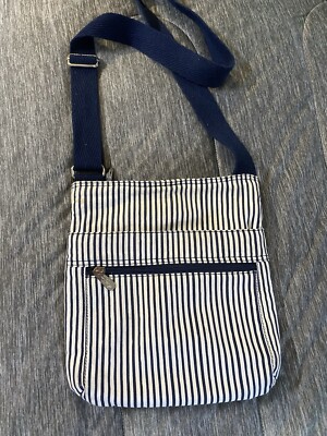 Thirty One Organizing Crossbody Bag Navy Blue/ White Stripes