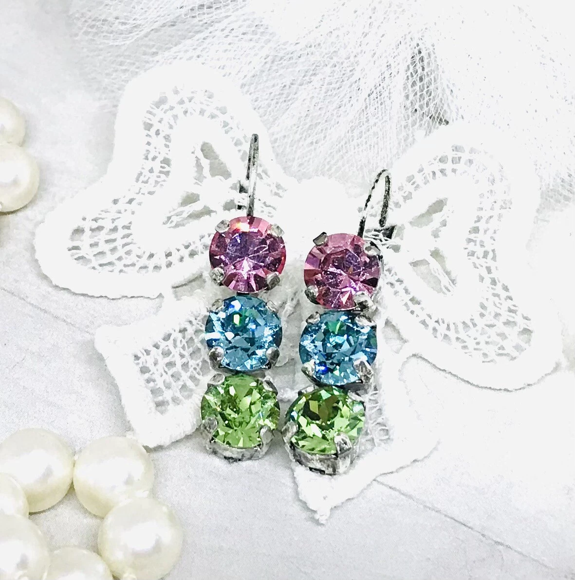 Silver Hoop Dangle with Assorted Beads Earrings (blue, purple, green or pink  theme) - Cissy Pixie