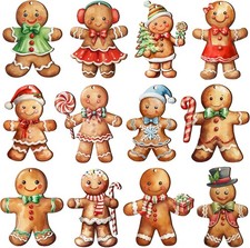 24Pcs Christmas Wooden Gingerbread Man Ornaments, Vintage Christmas Ornaments...