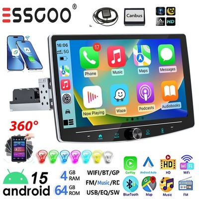 10'' Android15 Drehbar Bildschirm 4G+64G Autoradio GPS Nav WIFI RDS Carplay 1 DIN