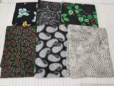 100 Cotton Quilting Fabric - 26X - 6 Fat Quarters - Blacks/Grays