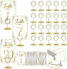 Wedding Table Numbers 1-20 with Place Cards and Table Holders, Elegant Gold
