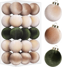 30PCS Shatterproof Velvet Christmas Ball Ornaments Set - Brown/Green 60mm