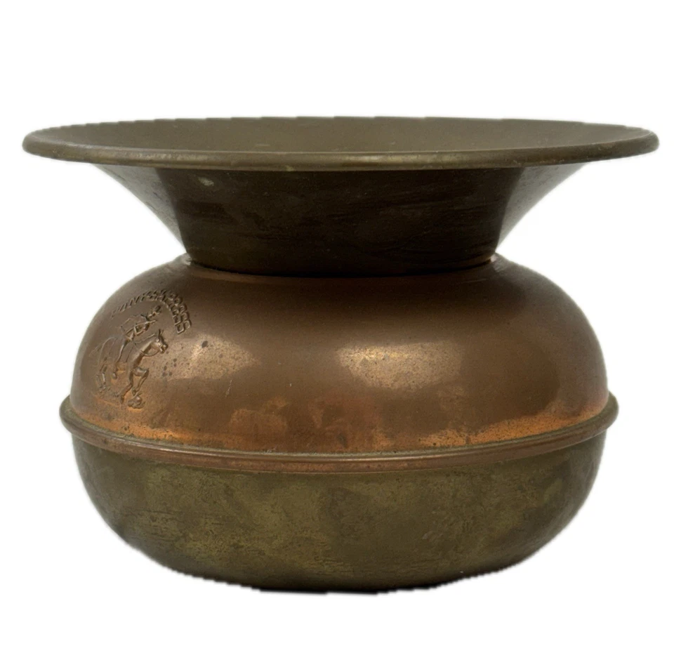 Escupitaja de tabaco antigua Pony Express latón metal rústica 8"D 5,75"H Foto 3 de 4