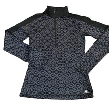 Adidas ClimaWarm Womens 1/4 Zip Black Print Top with Thumbholes Techfit Medium