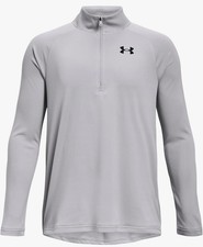 NWT New UA Under Armour Boys Tech 2.0 1/4 Zip Pullover Shirt Grey Black 1355589
