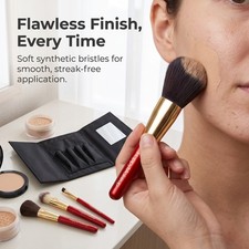 4-Piece Wood Handle Makeup Brush Set with Storage Bag
