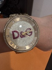 D&G Dolce & Gabbana Prime Time Gold Crystal Chrono Watch DW0377 W/ Pouch Links