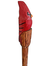 Handmade Wood Walking Stick 47.5  - Red Cardinal - Handcrafted