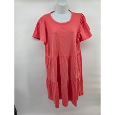 J.Crew Womens Large Coral Pink Tiered Knit Cotton Short Sleeve Mini Dress